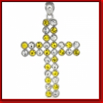 Large Silver w/ yellow & Clear Stone Cross