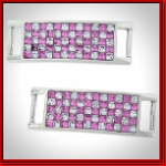 Checkered Pink & Clear Stones Pair Of Silver Shoe Tags