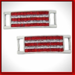 Horizontal Stripes Red & Clear Stones Pair Of Silver Shoe Tags