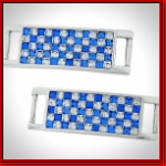 Checkered Blue & Clear Stones Pair Of Silver Shoe Tags