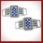 Ring Style Blue Checkered Center Pair Of Silver Shoe Tags