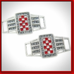 Ring Style Red Checkered Center Pair Of Silver Shoe Tags